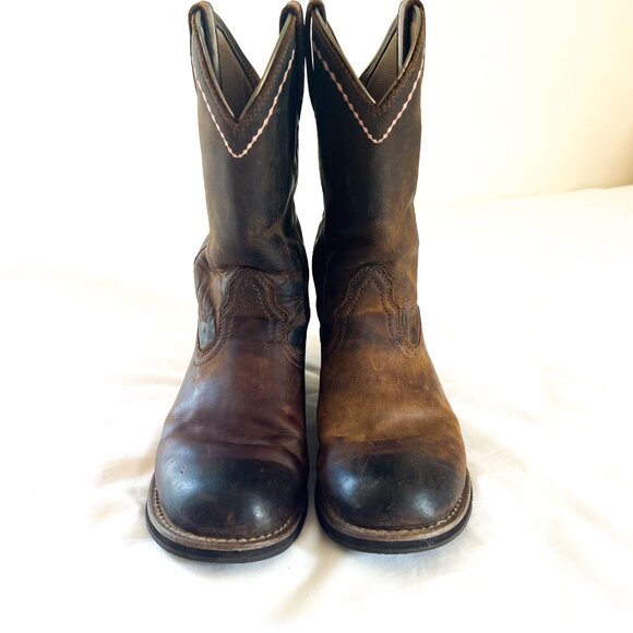 ARIAT Unbridled Roper Western Boot Distressed Brown Leather Pink Accents 8M - Picture 6 of 9